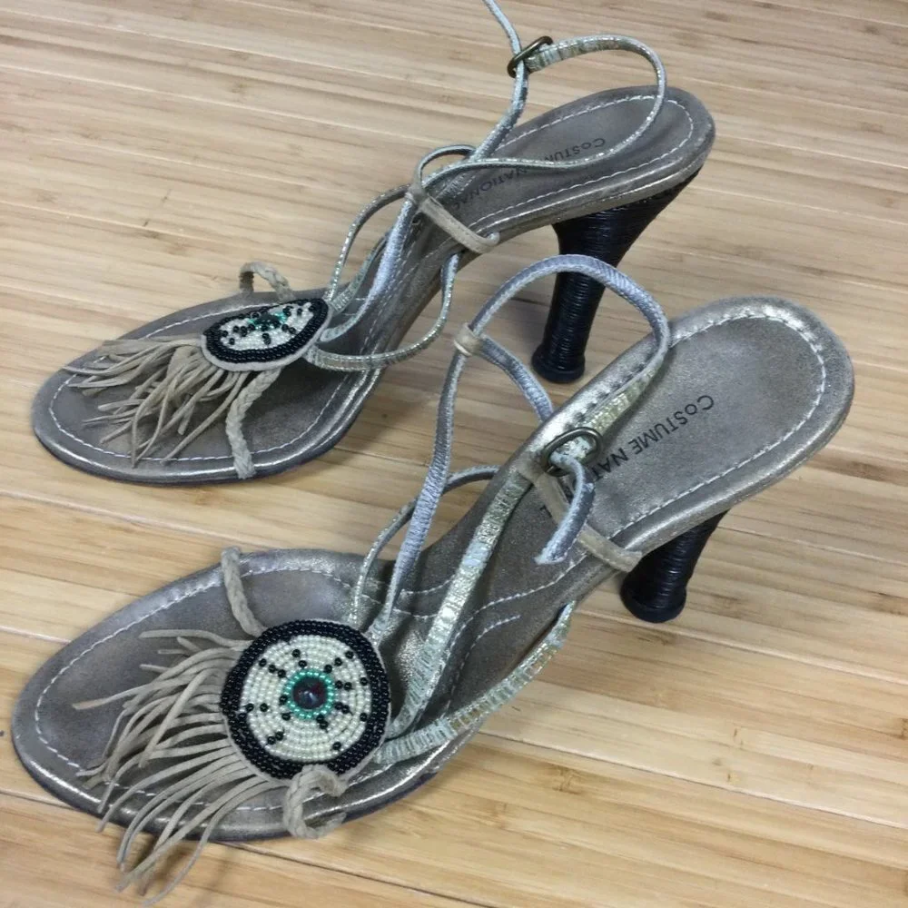 Costume National Beaded Fringe Tribal Heeled Sandals 41